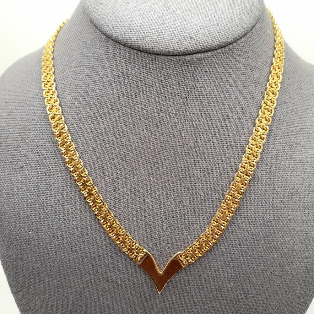 Vintage Napier Gold V Necklace 17 Inch Signed Statement